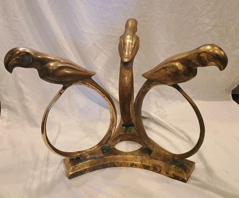Alain Chervet (?) DECO HOLLYWOOD REGENCY BRASS PARROT TABLE BASE NEEDS POLISHED