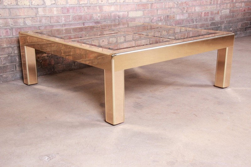 Mastercraft Mid-Century Modern Hollywood Regency Brass and Glass Cocktail Table gallery