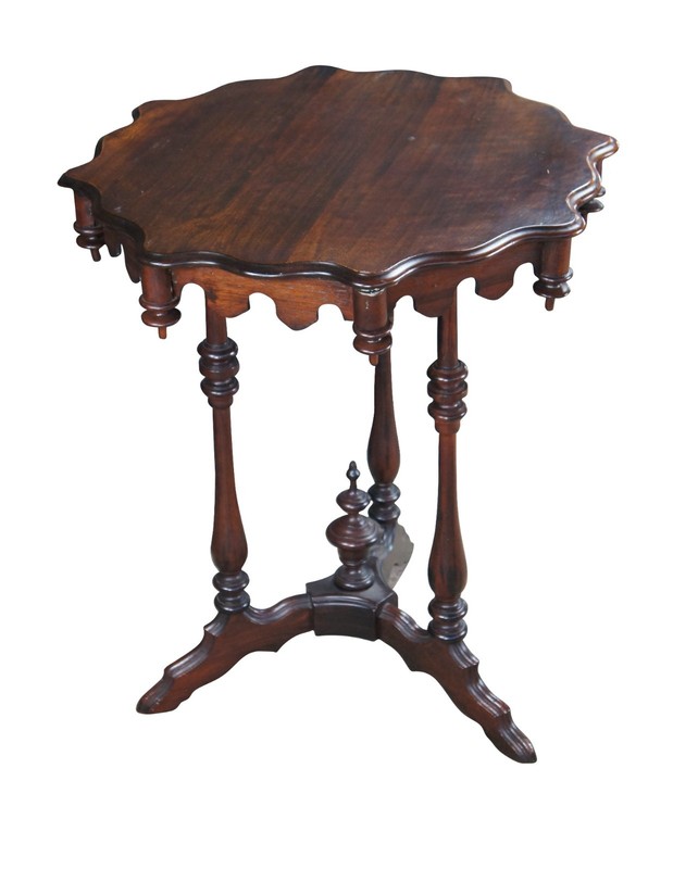 Antique Walnut Gothic Revival Scalloped Parlor Pedestal Center Table Stand gallery