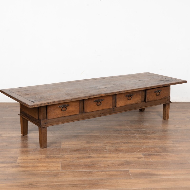 19th Century French Oak Coffee Table with Four Drawers