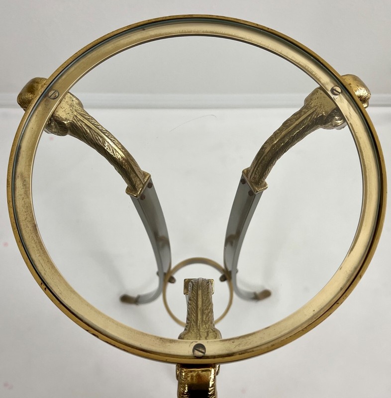 Italian Maison Jansen Brass Steel Ram Heads Pedestal Stand Table gallery