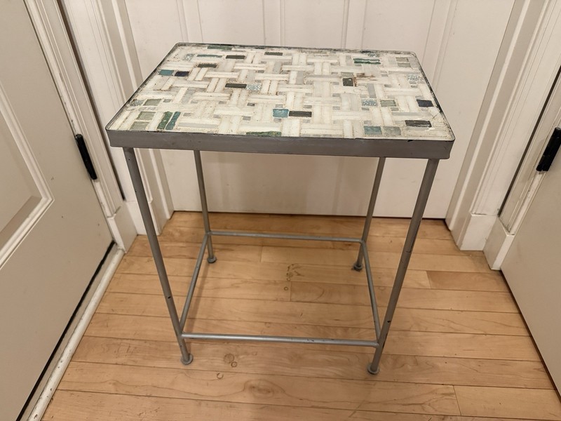Vintage MCM Style Mosaic GLASS TILE TABLE Wrought Iron Mid Century Modern
