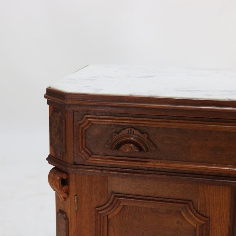 Antique Victorian Walnut & Burl Marble Top Commode C1890 gallery