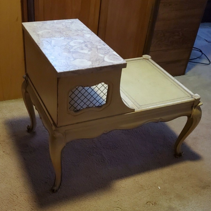 French Provincial Style 2 Tiered Step Side / End Table Marble Top Shabby Chic gallery