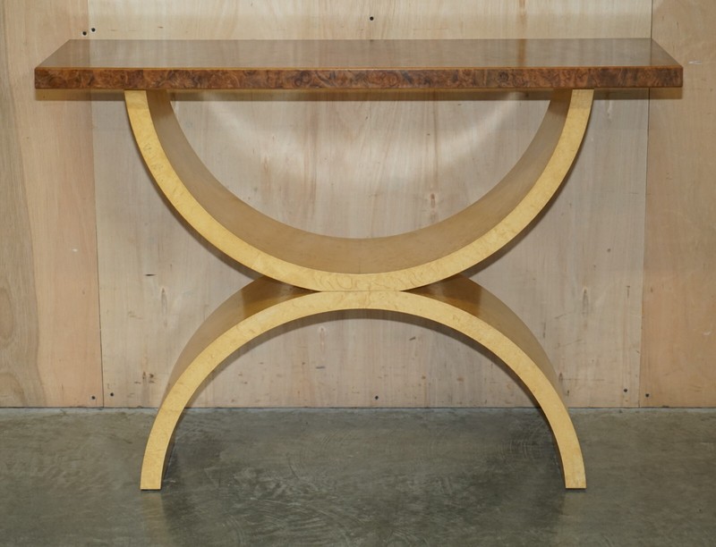 ORIGINAL ANDREW VARAH BURR WALNUT SATINWOOD & OAK LARGE CONSOLE HALL TABLE gallery