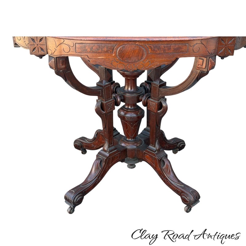 antique Victorian marble top center parlor table renaissance revival 1870 large