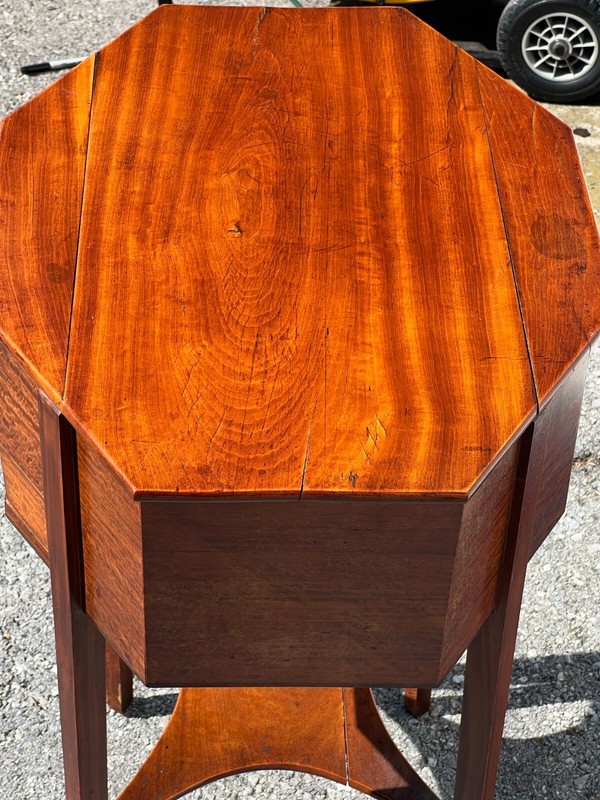 Antique Burl Wood Satinwood Work Table Lift Lid Sewing Stand 1810 gallery