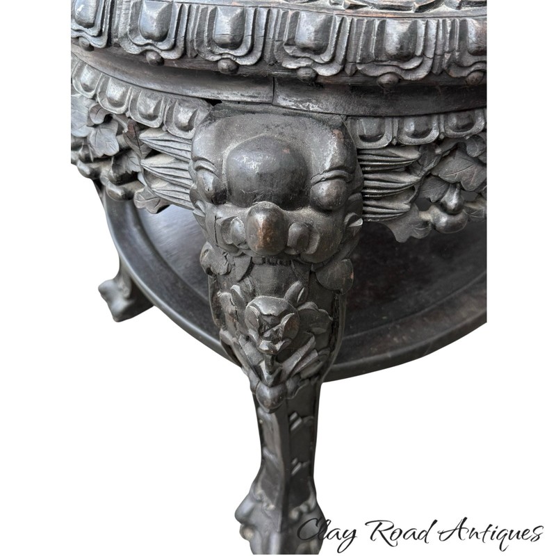 Antique Chinese rosewood & rose marble top plant stand table Victorian gallery