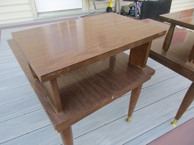2 Mersman Mid Century Modern 2 Tier End Side Tables 1960's Formica Tops gallery