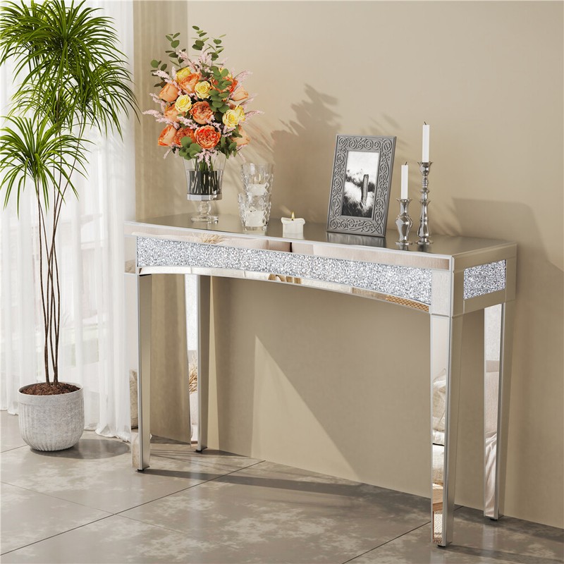 Sparkling Mirrored Crushed Diamond Console Table fr Living Room Entryway Hallway gallery