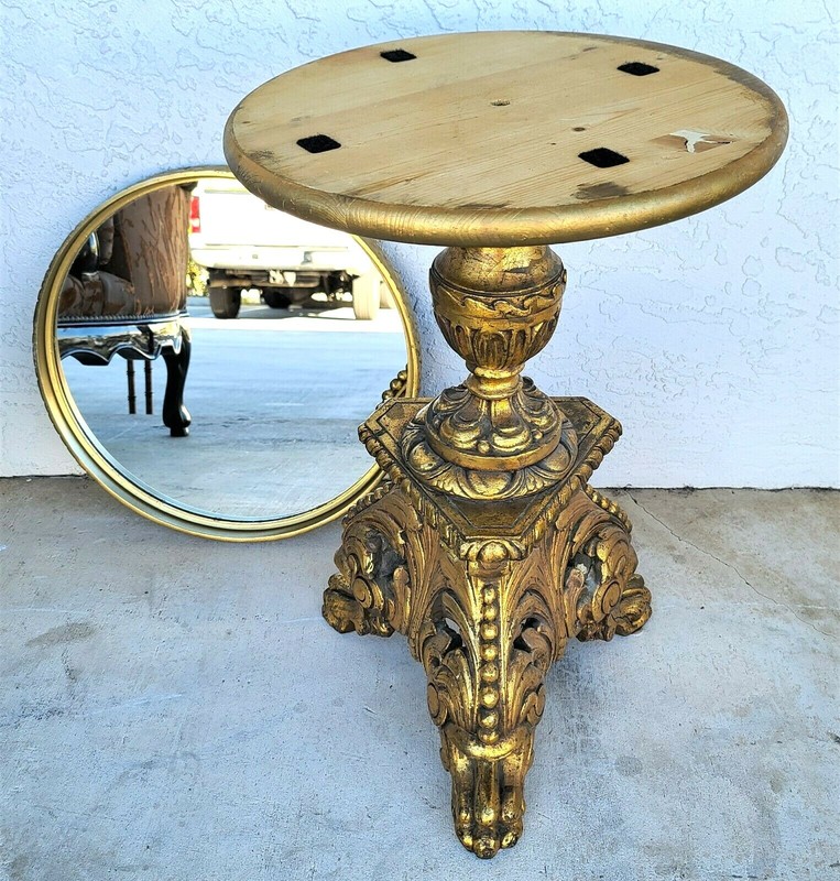 Antique Louis XV Brass Wrapped Gilt Side Accent Table With Serving Tray gallery