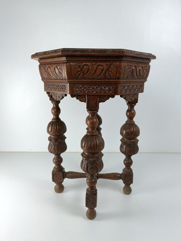 Exquisite Side Table Antique 19th century octagonal Hand Carved Ornate wood gallery