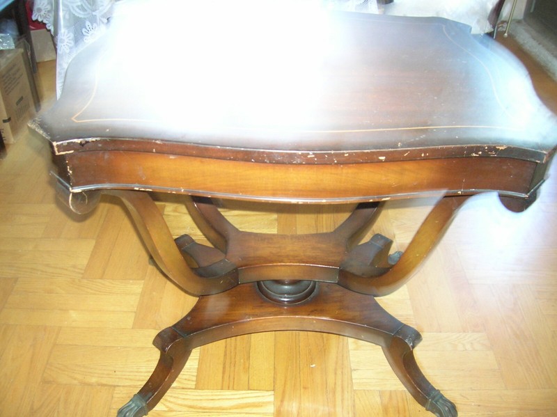 ANTIQUE LOVELY REGENCY STYLE INLAID FRUIT WOOD SOFA TABLE 27"h x 30"x23"w gallery