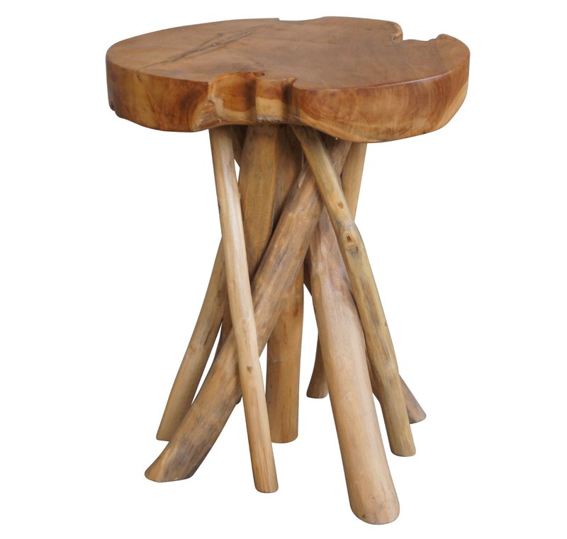 Rustic Adirondack Farmhouse Country Scalloped Slab Side Table Branch Base Stool gallery