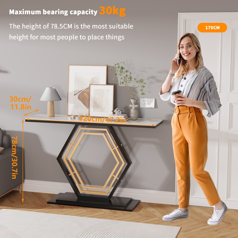 Marble Console Table Entryway Table with Geometric Metal Base for Living Room gallery