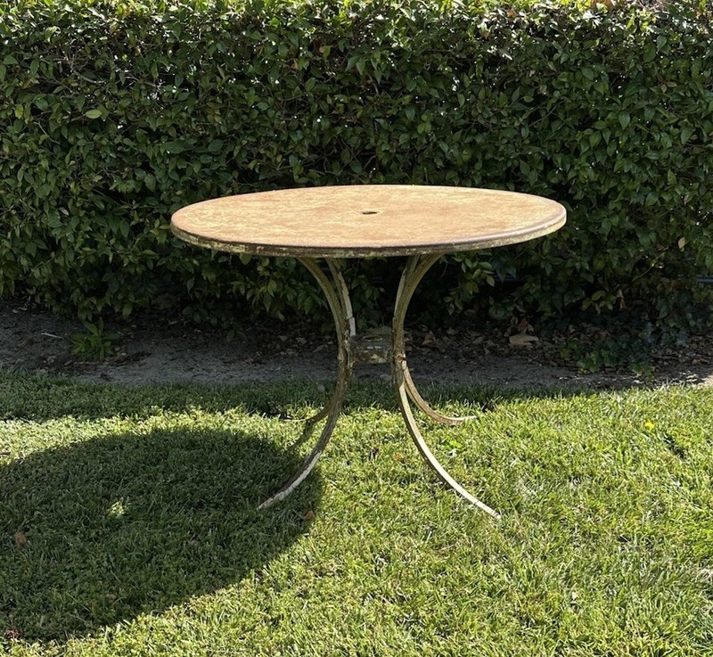 LATE 19TH CENTURY FRENCH ARRAS WROUGHT IRON OUTDOOR BISTRO TABLE 39”