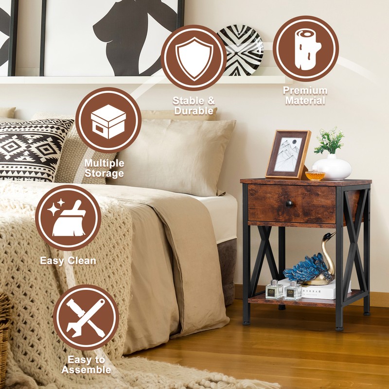 Set of 4 End Table X-Design Sofa Side Tables w/Drawer, Storage Shelf Metal Frame gallery