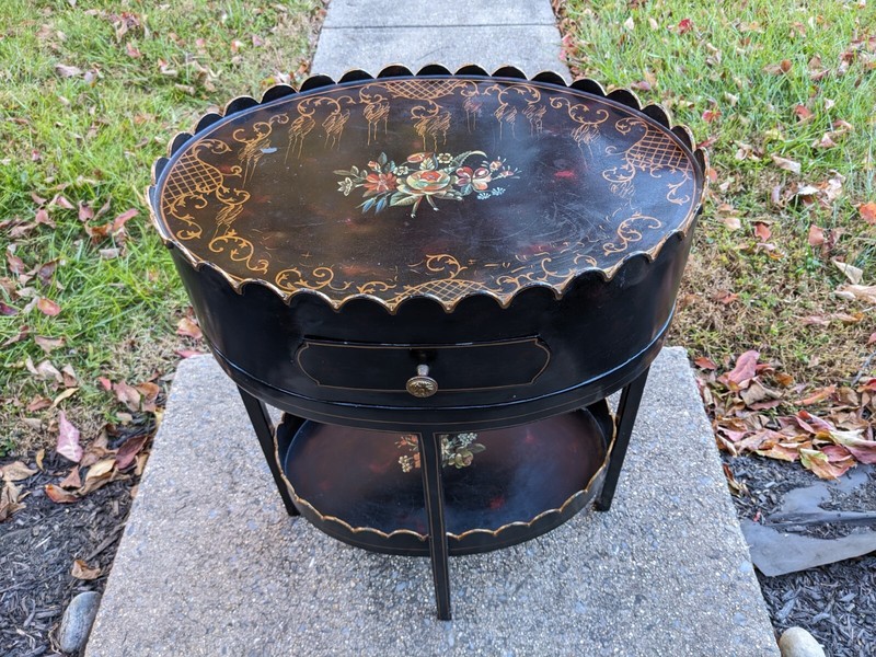 Maitland Smith Table English Regency Metal Black Painted Two Tier Vintage Rare!!
