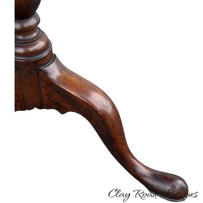 Antique walnut Queen Anne tea table 1760 18th birdcage tilt pad feet country gallery
