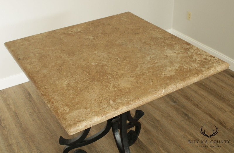 Hand Forged Iron Base 42" Pub Table Square Travertine Top gallery