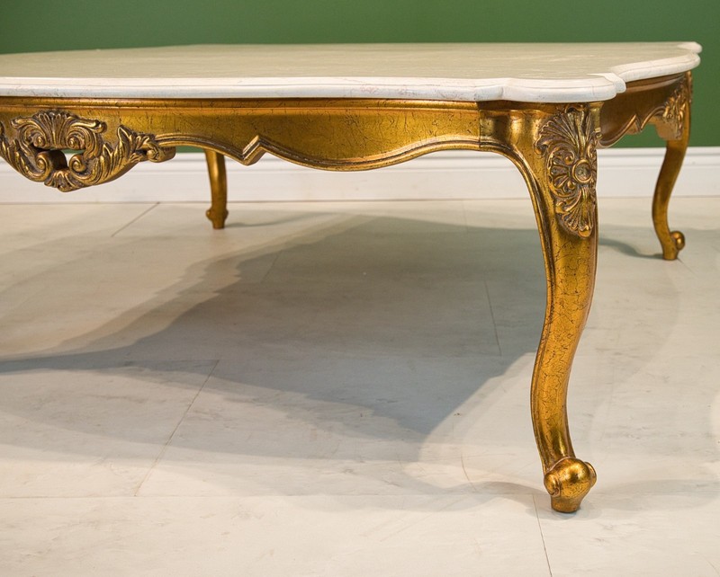 French Square large Mahogany with gold leaf solid Cream Marble Top gallery