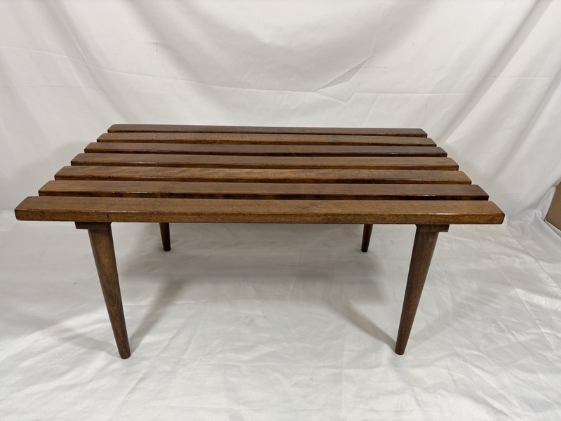 Vintage Mid Century ITALIAN Walnut Slat Table Slatted Bench Petite Coffee Table gallery