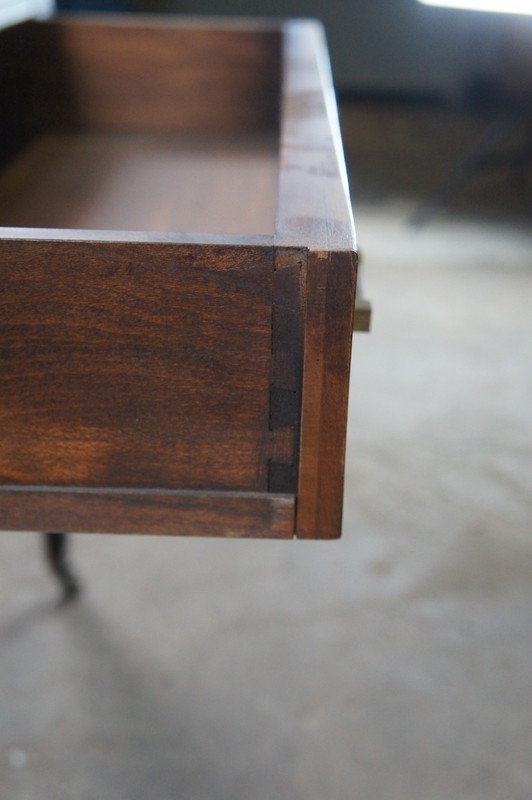 Vintage French Louis XVI Style Mahogany Ebonized Tooled Leather Top Side Table gallery