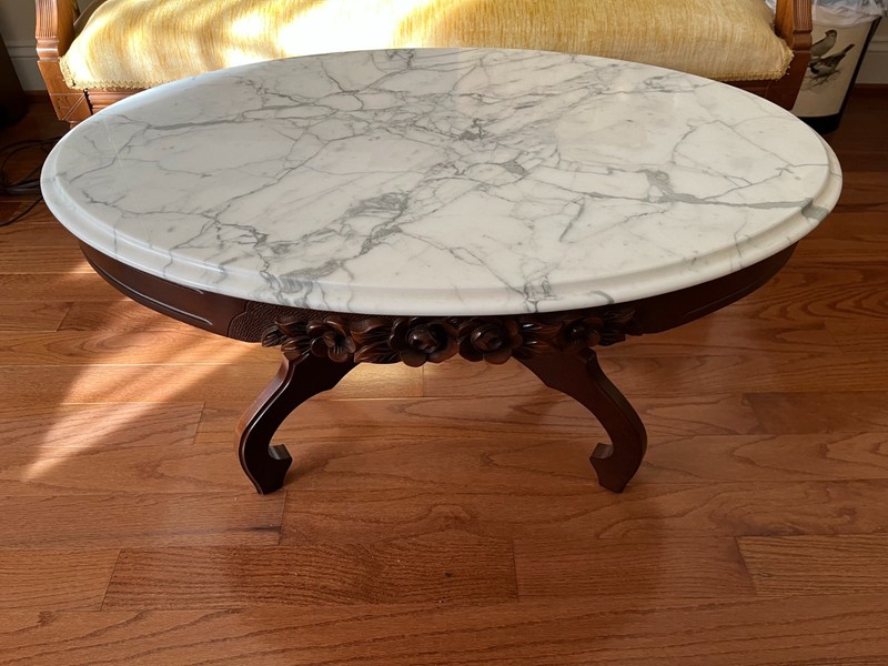 Vintage Italian Marble Top Mahogany Coffee Table