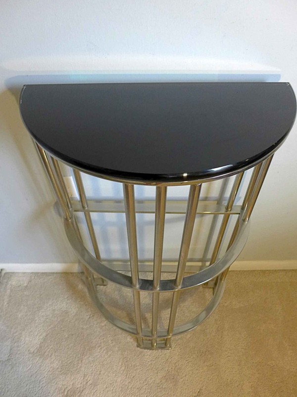 Demilune Console Table By Jean Michel Wilmotte Art Deco Chrome Black Glass Top gallery