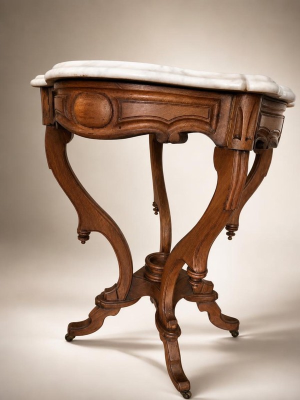 Antique American Victorian Rococo Revival Marble Turtle Top Parlor T shut upable gallery