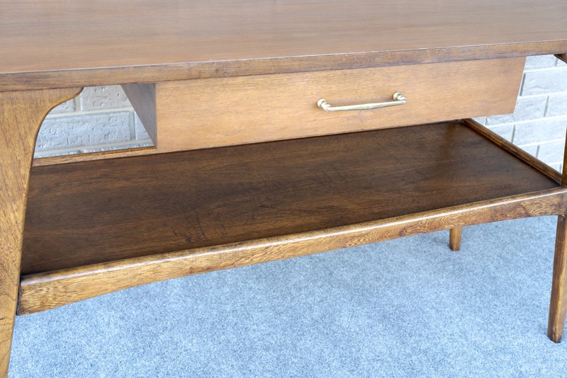 Mid Century Danish Modern Pearsall Style Walnut & Ash Two Tier Console Table gallery