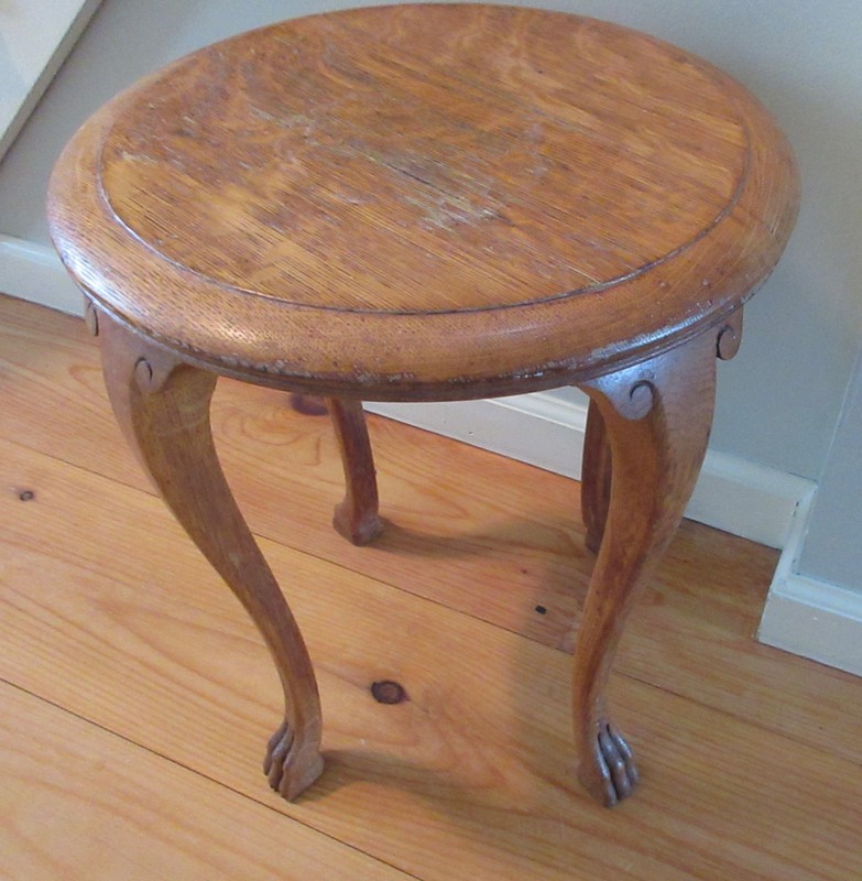 Vintage Oak Carved Paw Foot Round Plant Stand Side Table 18" x 15" gallery
