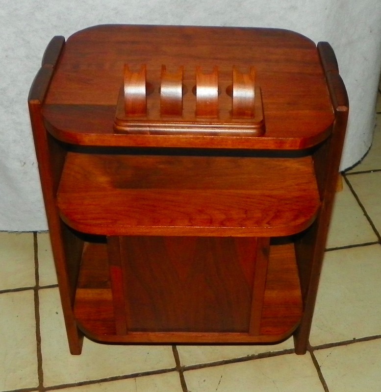 Mid Century Solid Walnut Smoke Stand / Humidor with 4 Pipe Holder (SS-13) gallery