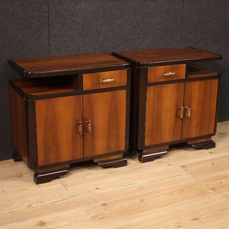 Pair night stands art deco style furniture bedside tables wood 20th century 900