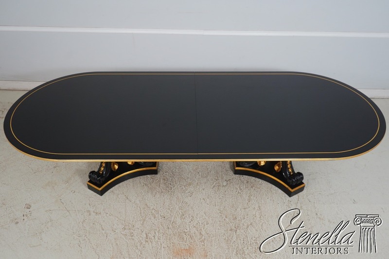 L70480: Neoclassical Hollywood Regency Large Ebony & Gold Oval Dining Table gallery