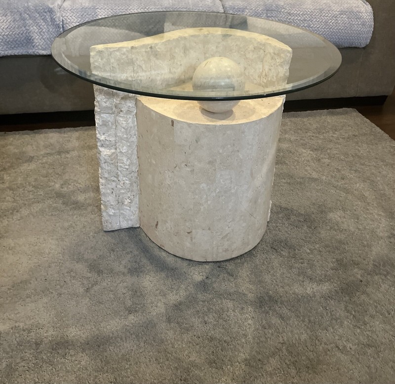 1980 Magnusen PostmodernTesselated Stone & Glass Side