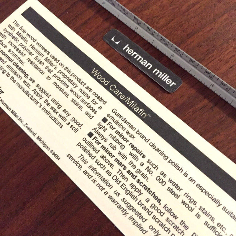 For Herman Miller WOOD TABLE CARE INTRUCTIONS PAPER LABEL DECAL gallery