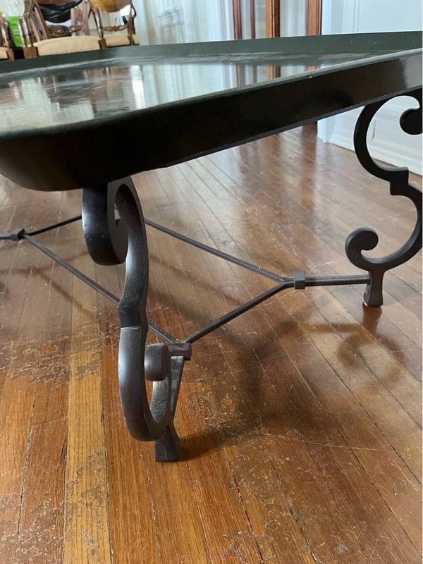 Italian Lacquered And Hand-Painted Gilt Wood Tray Top Coffee Table With Wrought gallery