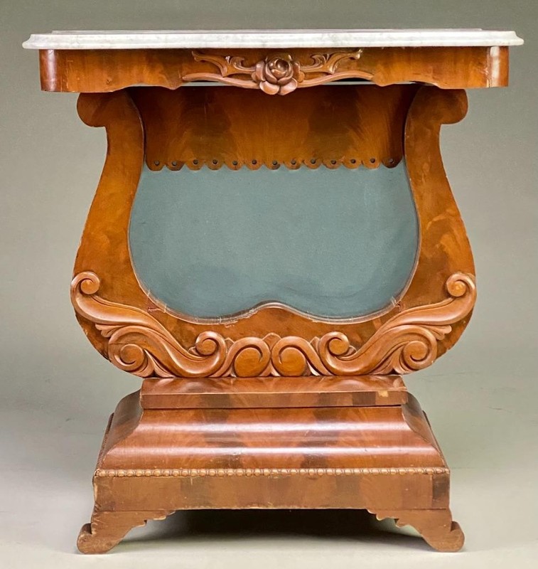 Antique Empire Marble Top Pier Table – Flame Mahogany, 1860s #22465 gallery