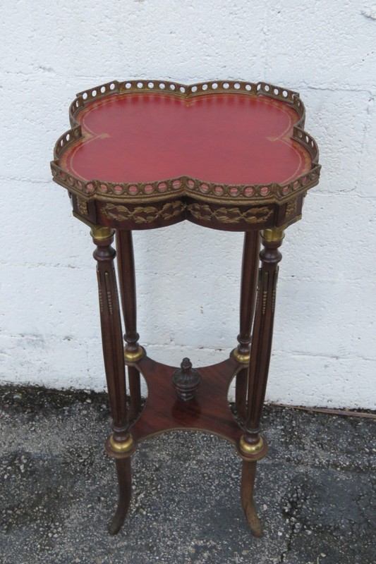 French Leather Top Inlay Tall Brass Apron Plant Statue Stand 6087 gallery