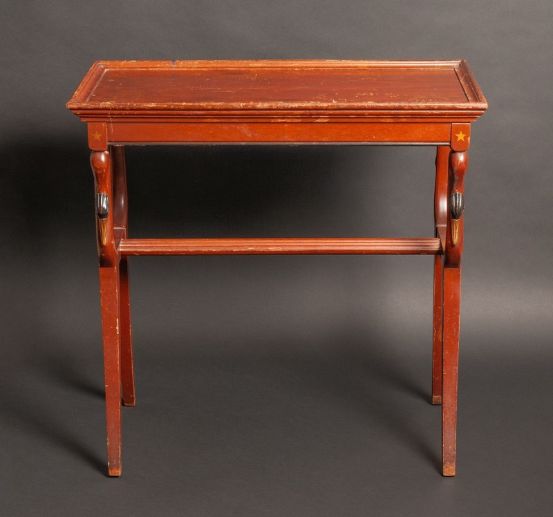 Vintage Empire Style End Table Hand Carved & Painted Swans Painted Gold Stars gallery