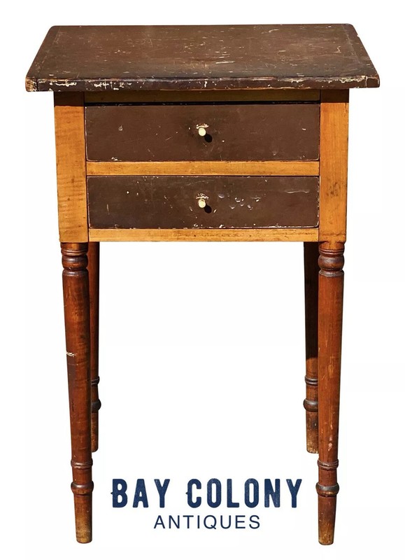 IMPORTANT ANTIQUE FEDERAL PERIOD VERMONT GRAIN PAINTED WORK TABLE / NIGHTSTAND