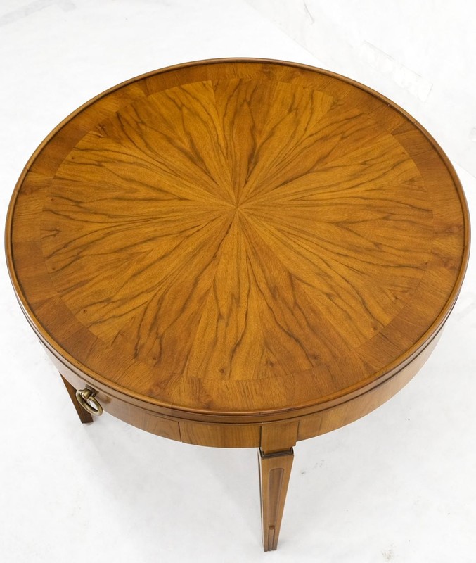 Baker Walnut Round Sunburst Pattern Gallery Top Drawer Side Lamp Table Stand gallery
