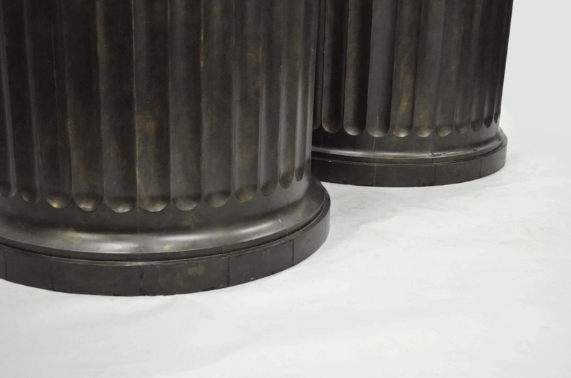 Large Custom Wooden Fluted Column Pedestal w/ Faux Purple Agate Painted Top Pair gallery