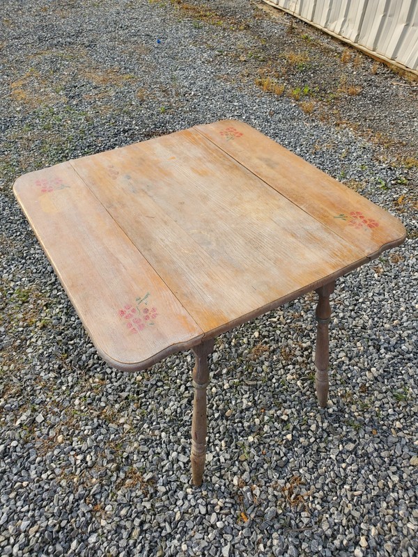 1930s Antique Drop Leaf Kitchen Table Solid Wood Gray Washed 36" x 36" gallery