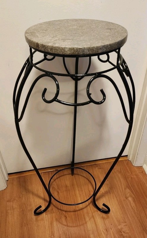 Vintage 33″ Wrought Iron & Granite Display Pedestal Table Art Stand