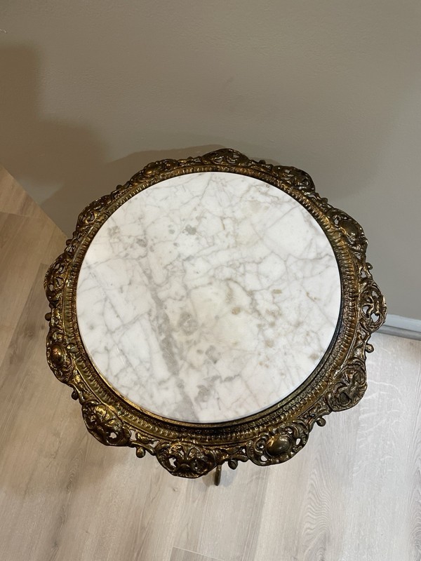 Vintage 2-Tier Brass Marble Side Table Plant Stand Art Nouveau Italy Gueridon gallery