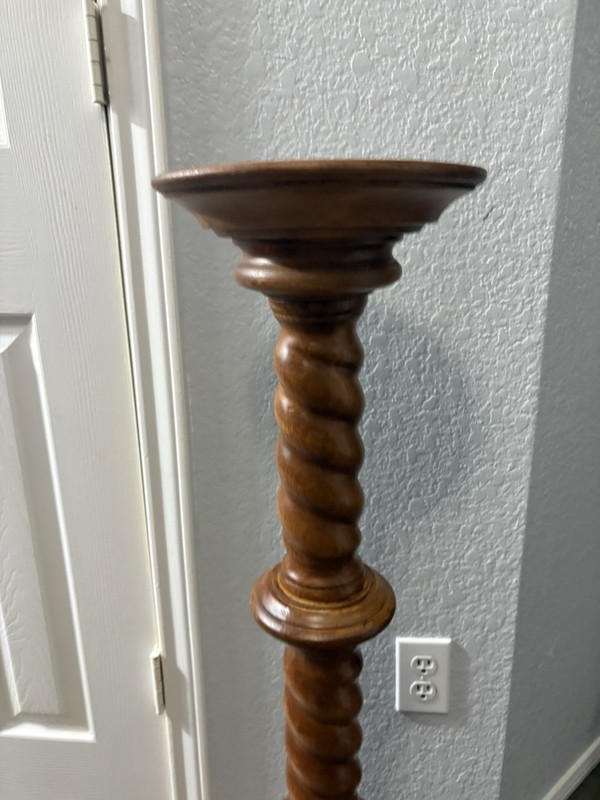 Vintage Large Hand Carved Wood Barley Twist Side Display Pedestal Plant Stand gallery