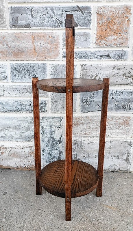 Antique Arts & Crafts Mission Oak 2 Tier Round Plant Fern Stand gallery