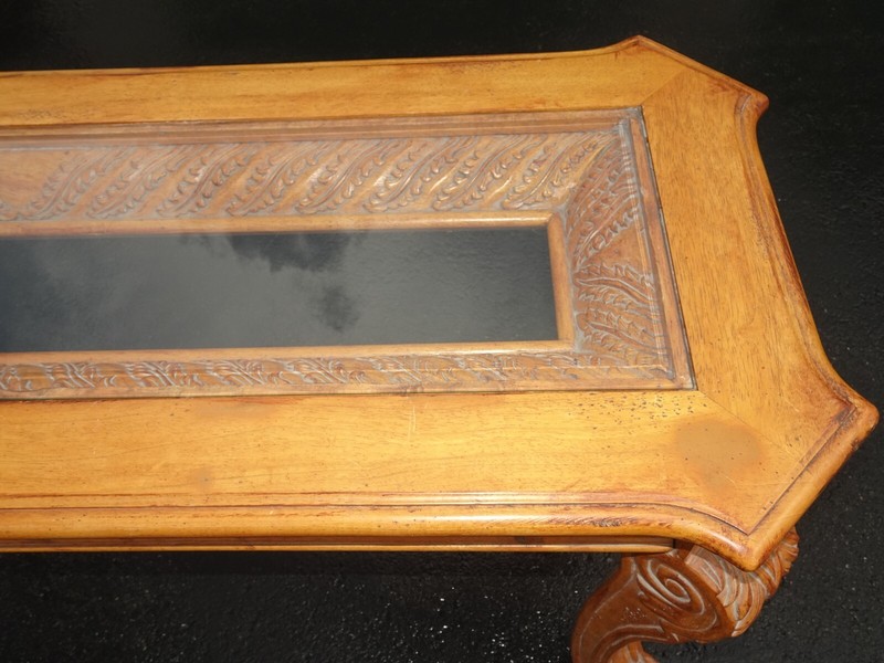 Vintage Golden Brown Entry Console Table w Beveled Glass Top ~ Cravings gallery